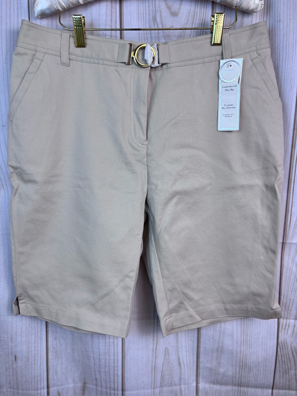 Charter Club Pant Shop Stretch Bermuda Shorts Tummy Slimming Classic Khaki 12